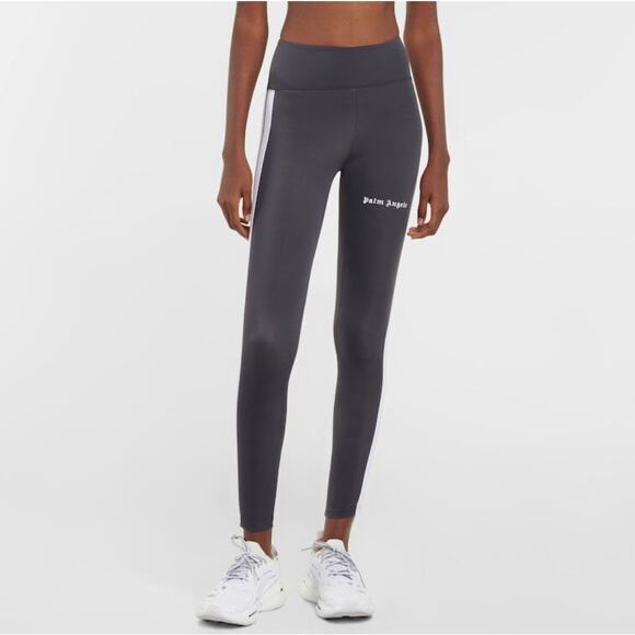 Palm Angels logo side stripe leggings gray white stretch track pants Small - Picture 1 of 8